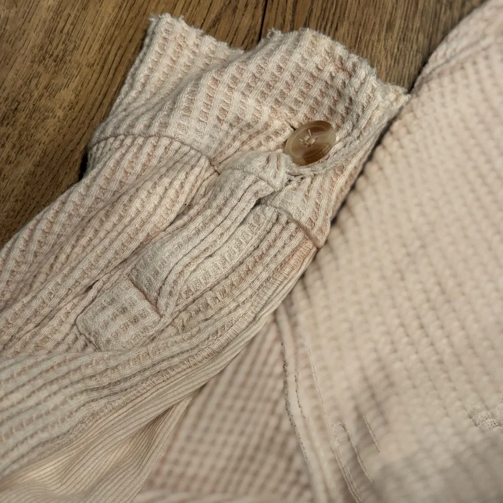 Free People One Scout Jacket Shacket Waffle Thermal Knit Slouchy Nude Sand - Picture 12 of 16
